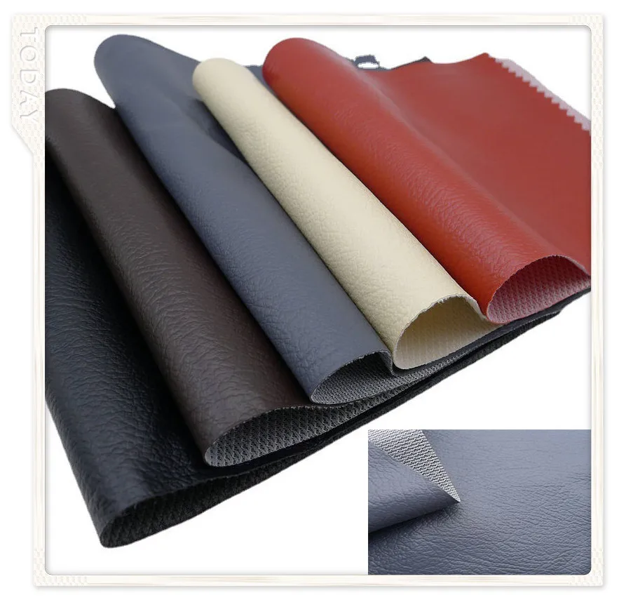 Customized POLYURETHANE COATED FABRIC Artificial leather Leatherette fabric for car upholstery furniture chair with knitted back