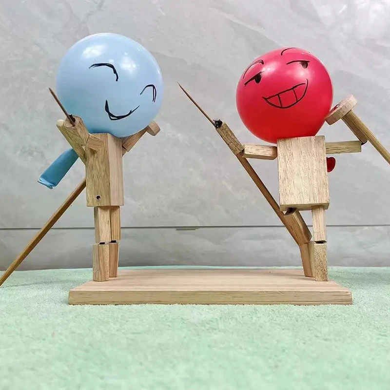 Balloon Bamboo Man Battle Wooden Fencing Puppets Whack a Balloon Game Fast-Paced Fight Balloon Battle Game Party Games