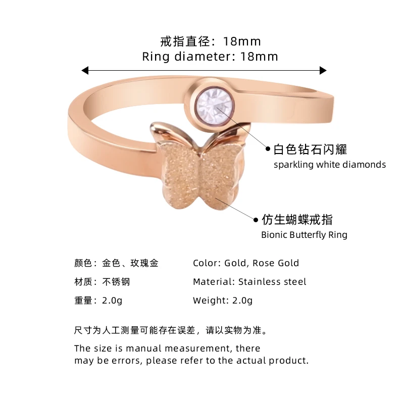 Diamond Rings Wholesale High Quality Butterfly for Women Romantic Stainless Steel Gemstone Rings Engagement Ring 18mm 2g 2pcs