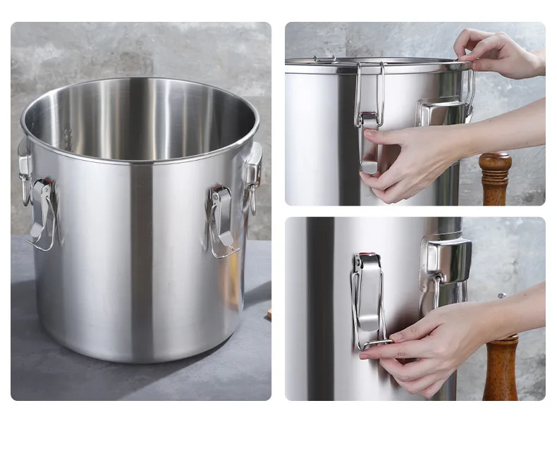 FTS Metal Stainless Steel Oil Barrel Water Rice Food Grade Insulation Buckets Wholesale Lid Soup Bucket