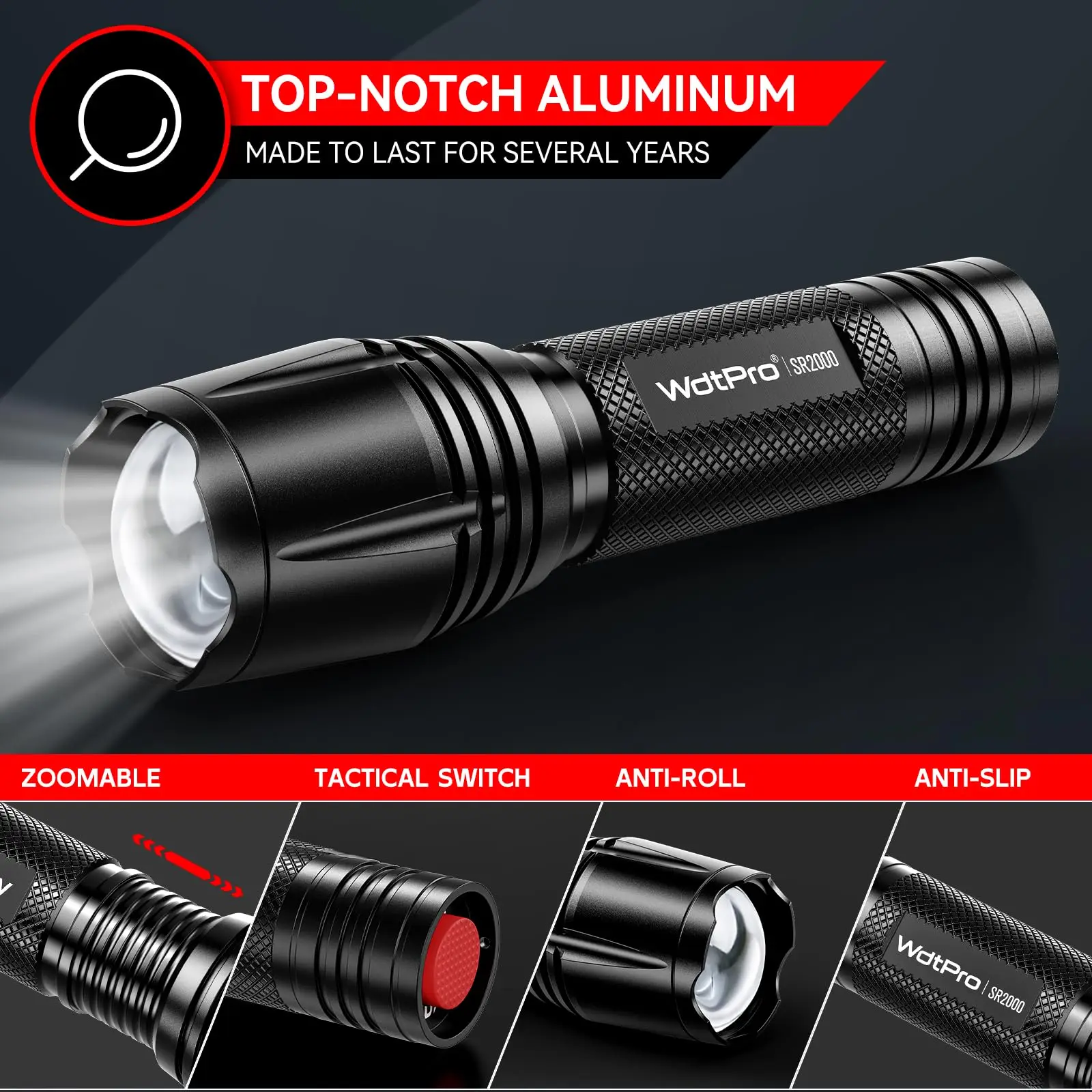 aeternam Super bright T6 zoomable power bank Waterproof  Resistant waterproof rechargeable usb led tactical torch flashlight