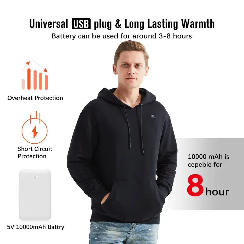 New Portable Charger Heated Hoodie Unisex Winter carbon fiber softshell heated waterproof jacket