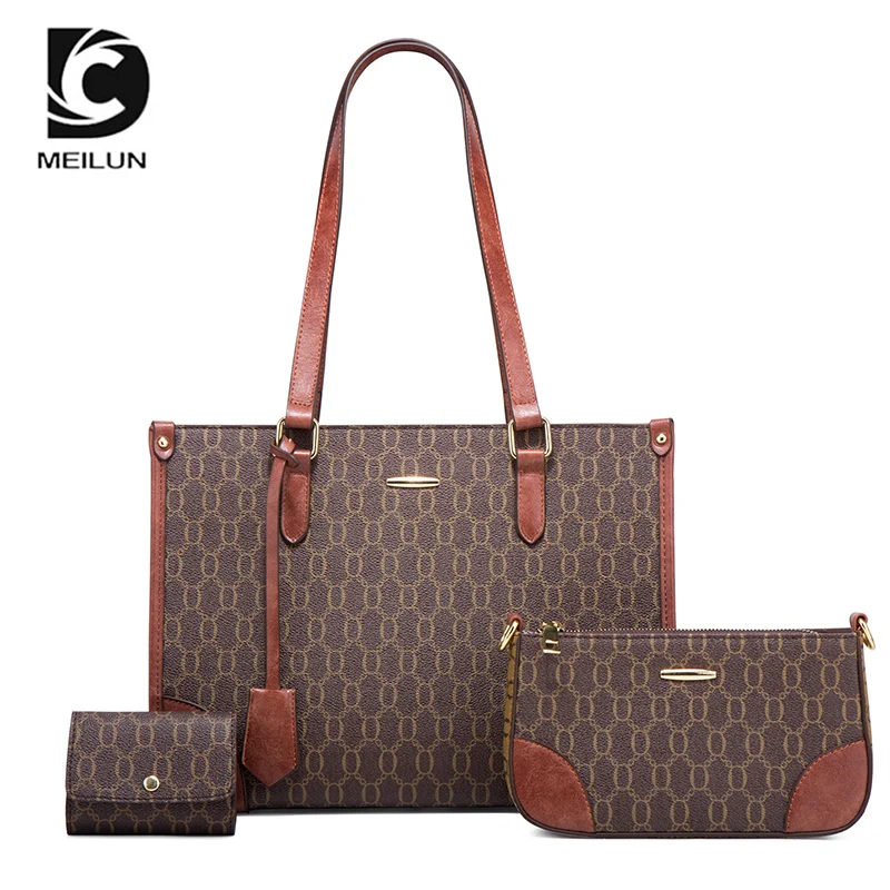 Women Trendy Shoulder Tote Hand Bags 3 Piece Set Custom pu Leather Purses And Handbags