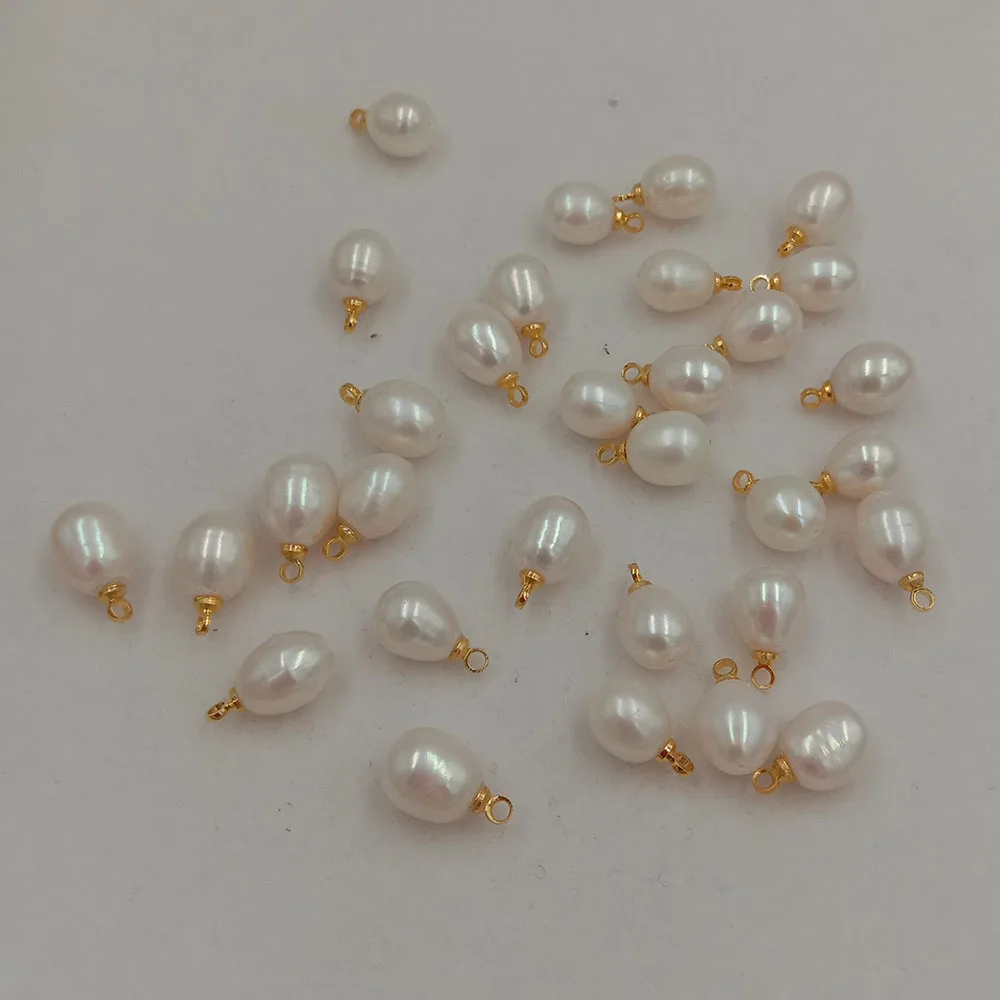 8-11  mm Rice nature freshwater pearl with hanger, DIY high luster PEARL with full hole drilled or half hole drilled