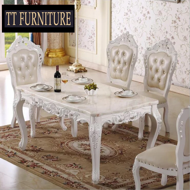 Antique Style Italian Dining Table, 100% Solid Wood Italy Style Luxury Dining Table Set xhczc003