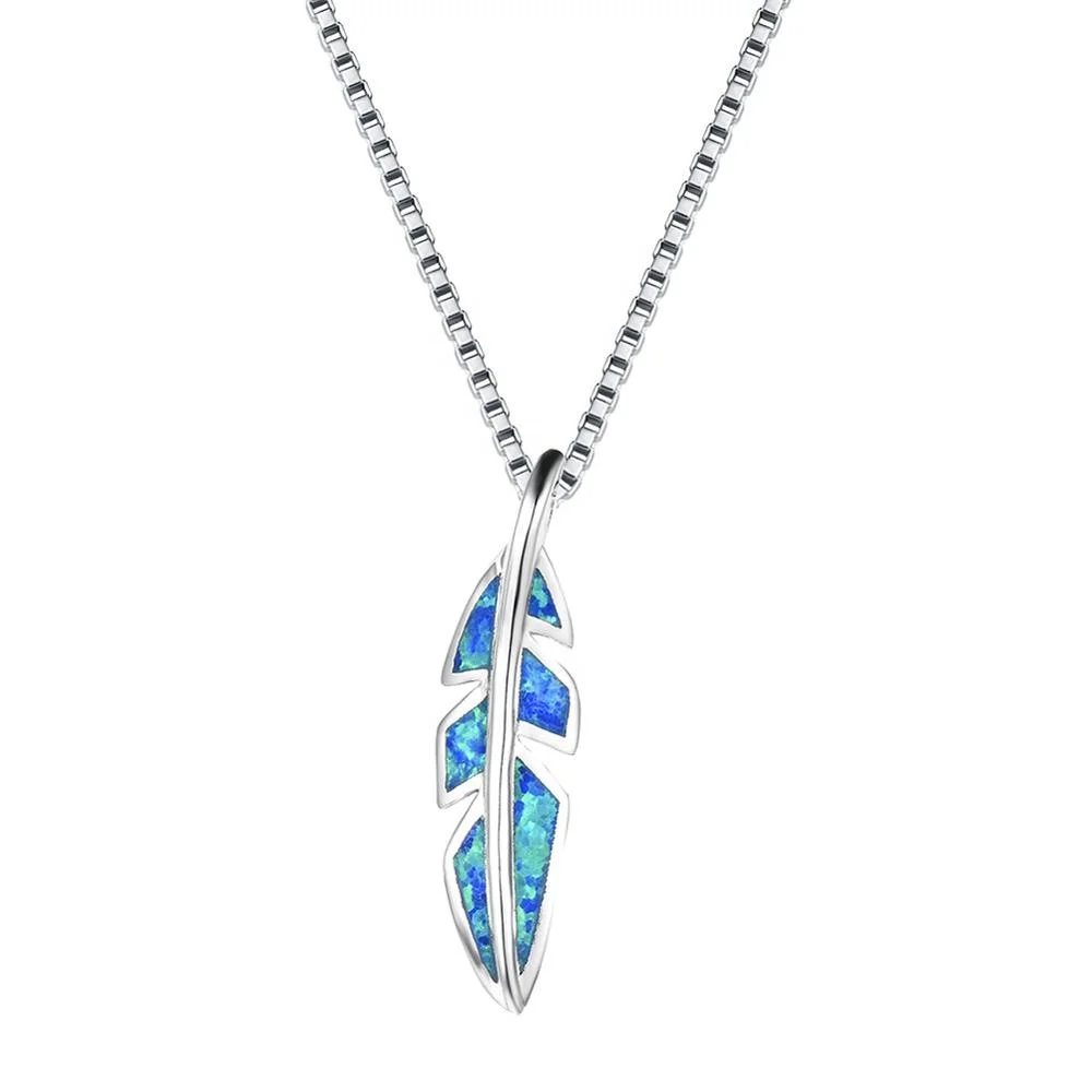 
Opal necklace 925 European and American style fashion leaf shaped necklace silver 925 