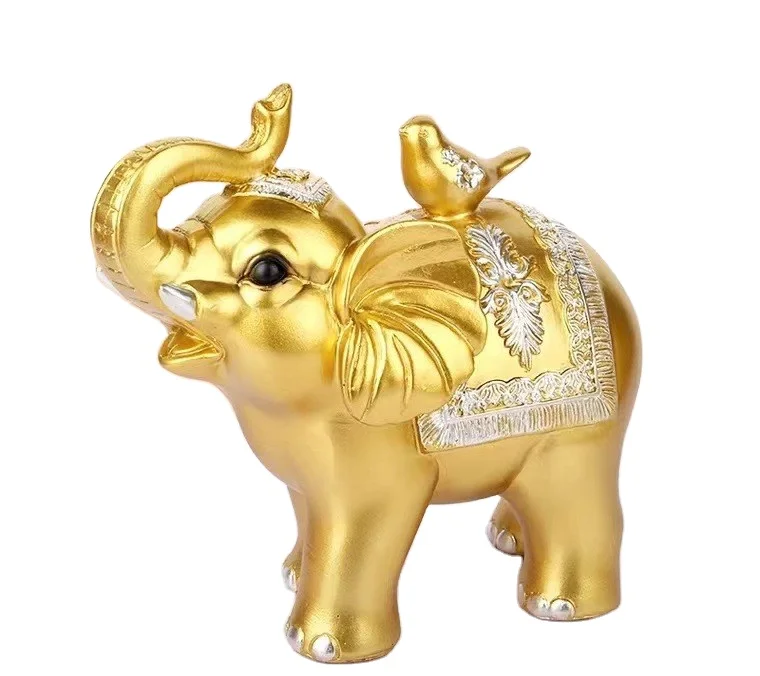 ODM OEM Customized Desktop Ornaments Elephant Ornaments Animal Sculptures Gold plated Elephant Statues Resin Crafts Customized