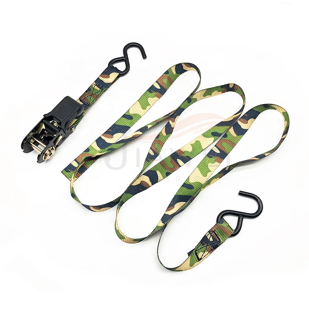 Camo ratchet Tie Down Straps with S-hook Small Ratchet Strap camouflage Cargo Lashing Strap Rustproof Kayak 25mm/1inch
