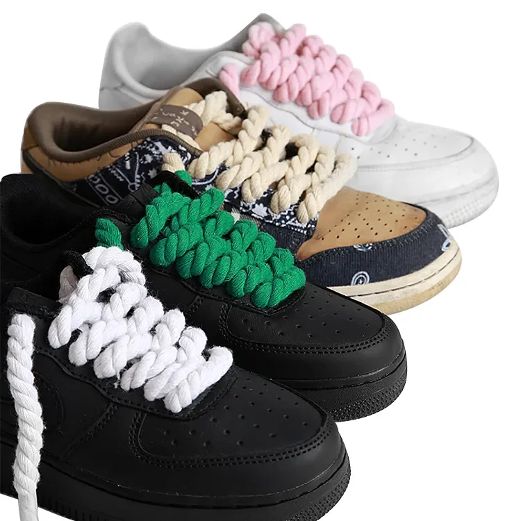 Customized 8mm Round Cotton Weaving Style Shoelaces Twist Thick Rope Shoe Laces for Sneakers