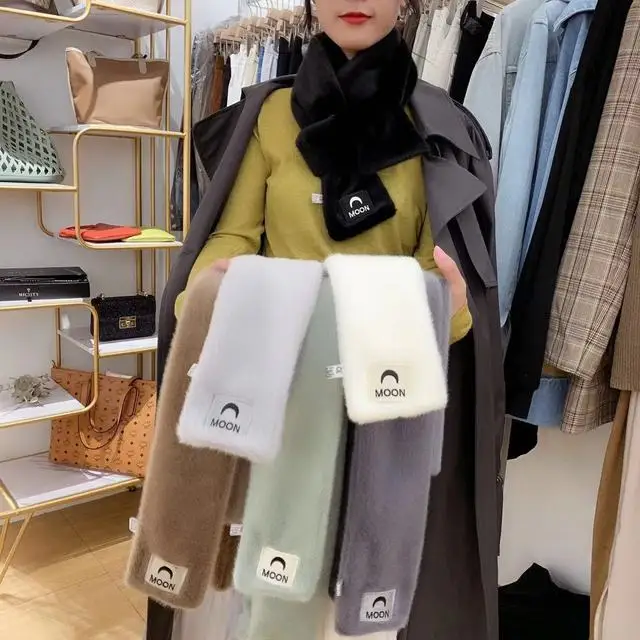 CUSTOMIZED Hot sales CUSTOMIZED Solid color imitation ermine marten mink fur scarf warm scarf collar with logo attached customized design