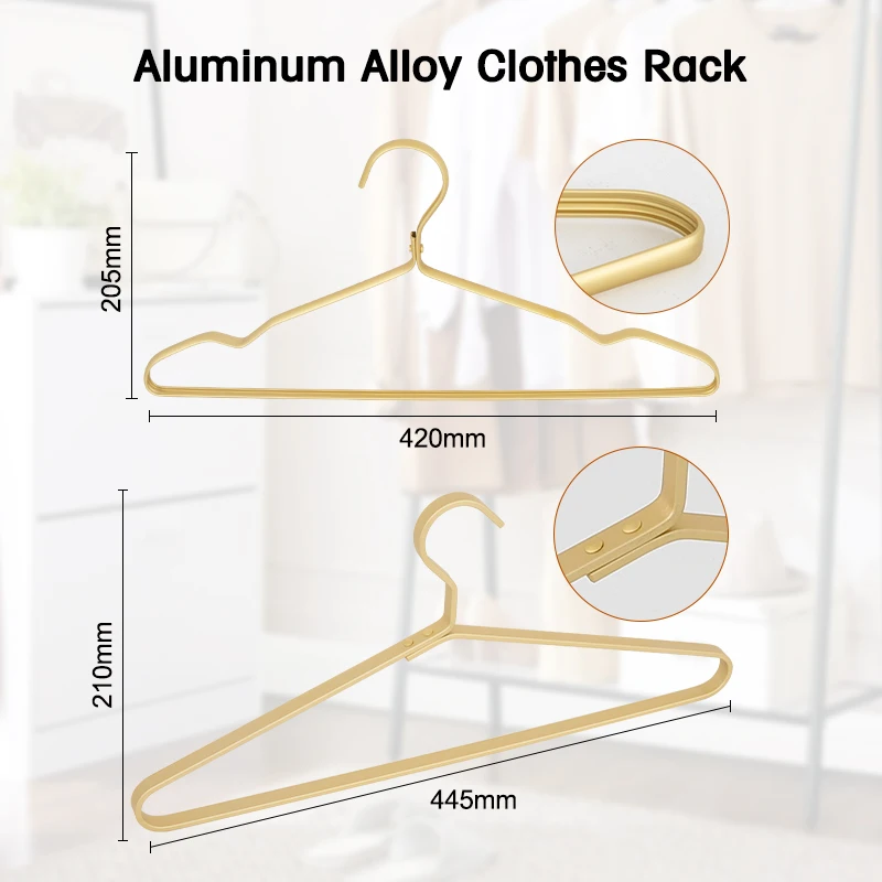 Hot Sell Heavy Duty Hangers Aluminum Alloy Metal Clothing Hanger Suit Gold Coat Hangers for Bedroom Wardrobe