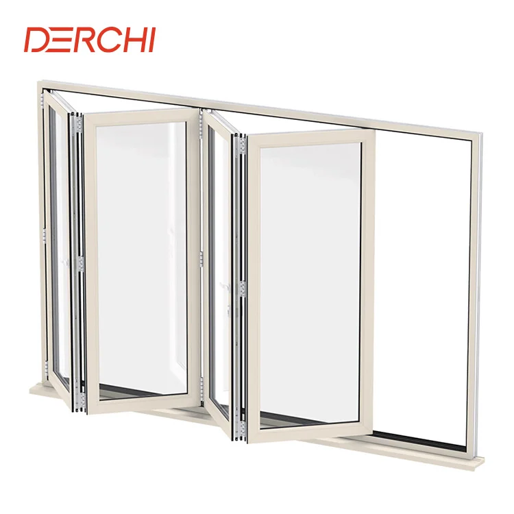 Kitchen double glazed aluminum sliding window french accordion horizontal folding windows