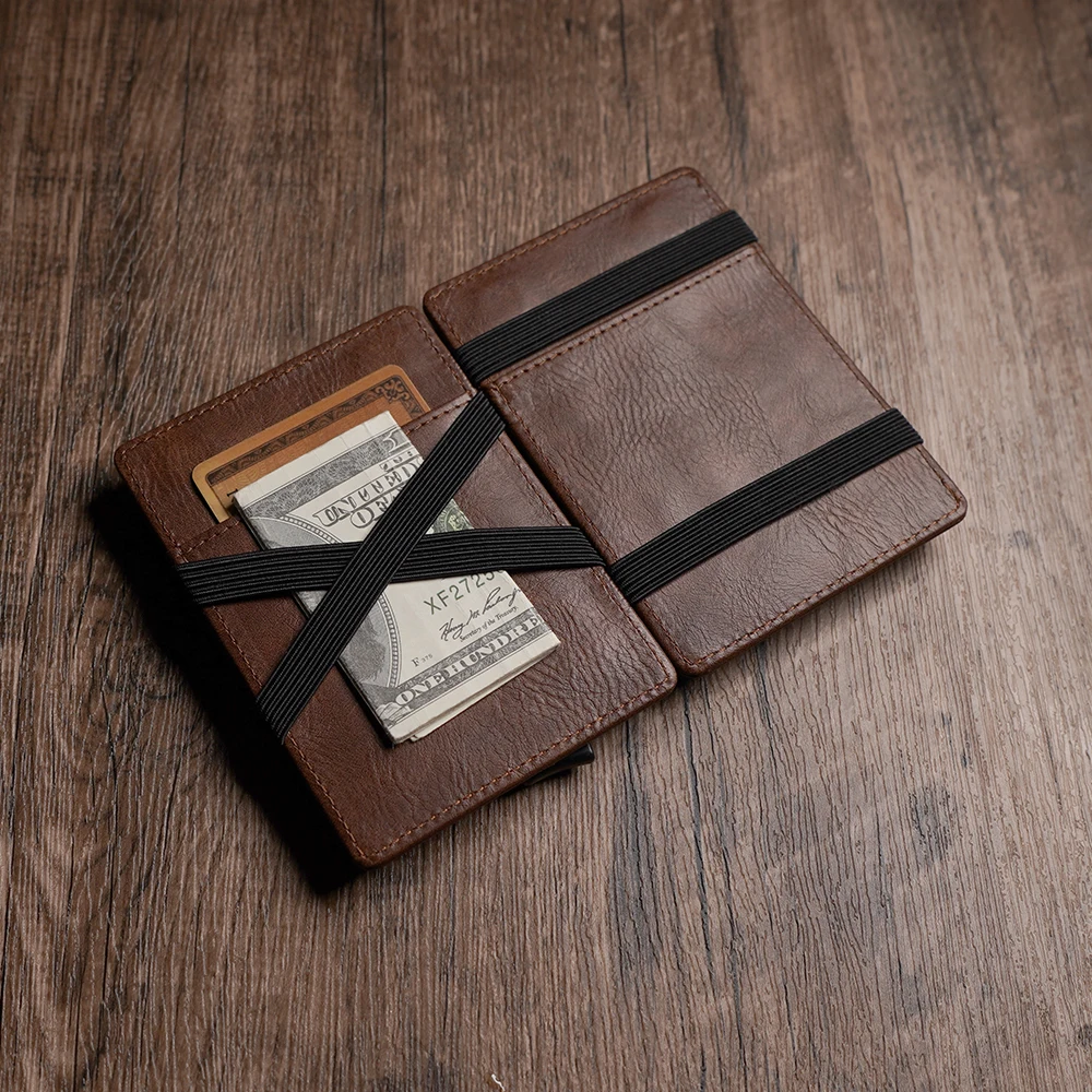 Leather Magic Wallets for men Super Slim Mens Leather pop up case wallet