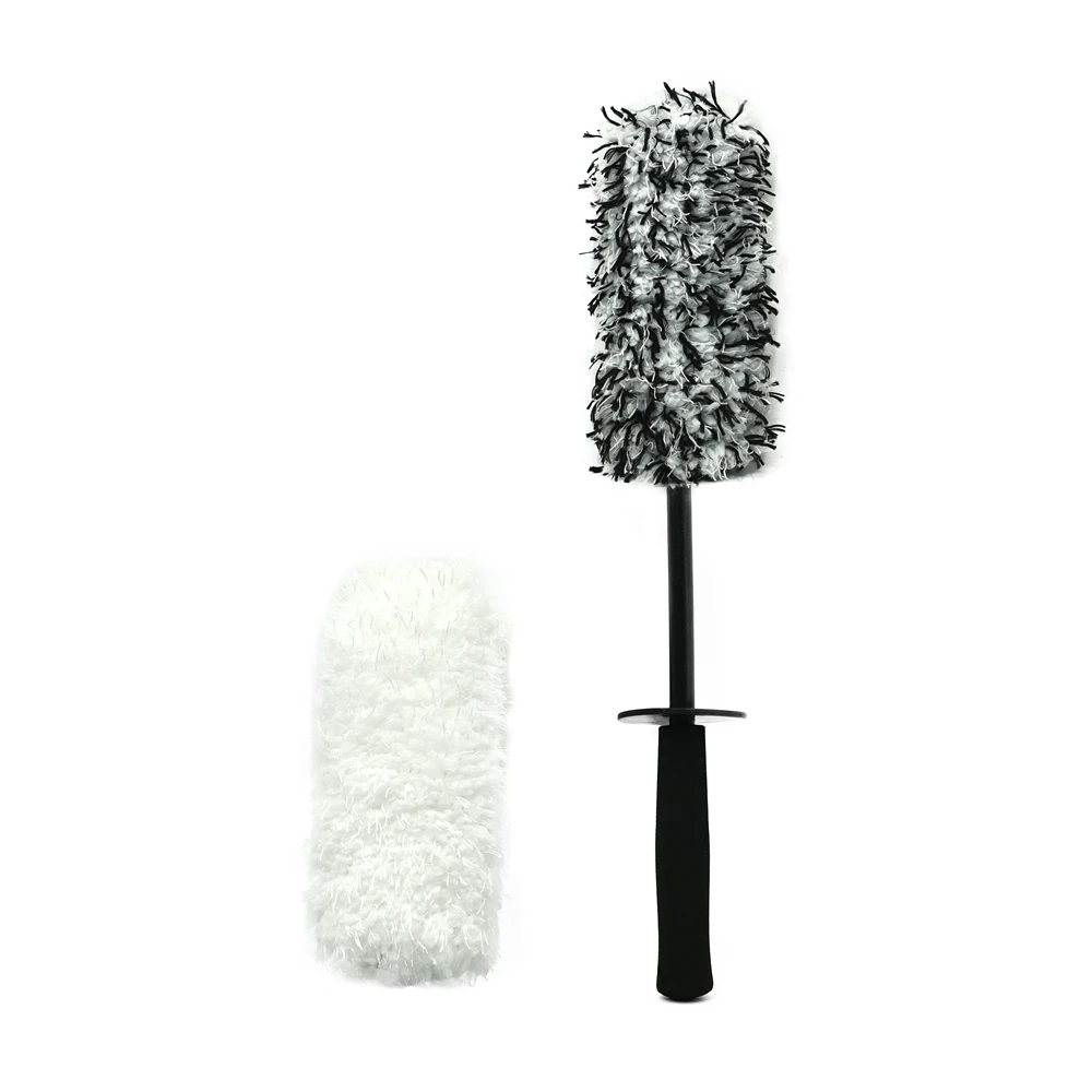 Car Care Flat Microfiber Wheel Brush Hub Cleaning Brush with Interchangeable Covers