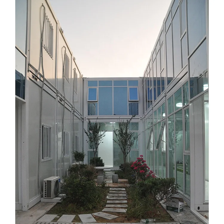 china prefabricated flat container houses design modular 2 story office building with glass wall