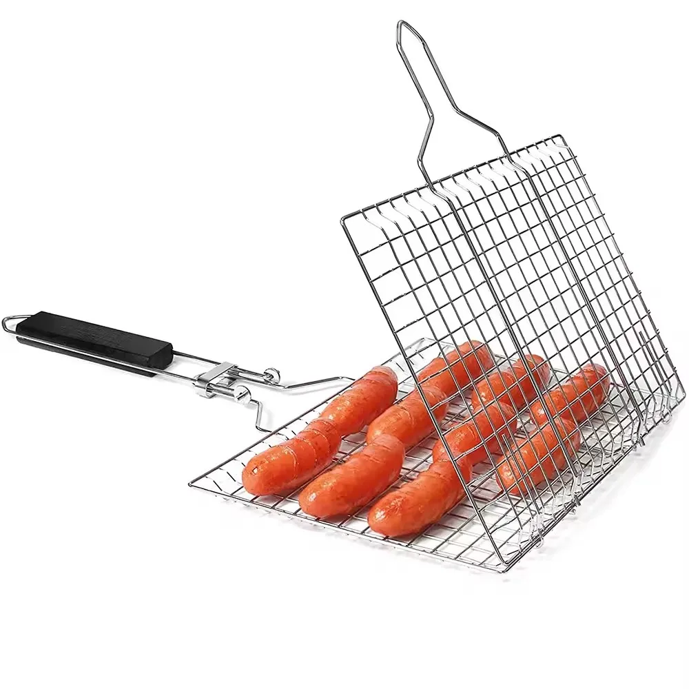 Stainless steel Outdoor Grill Net Folding BBQ Fish Grill Basket