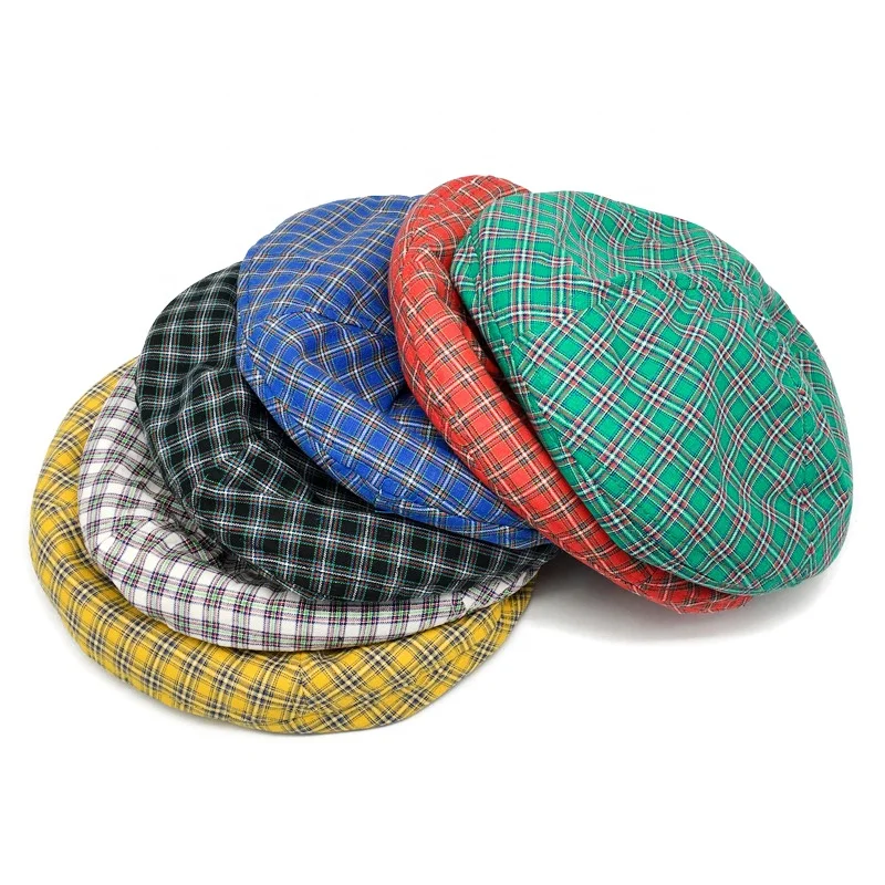 Wholesale Cotton Lattice Flat Beret Hat Spring Summer Lightweight French Artist Painter Hat Girls Sweet Scotland Plaid Berets