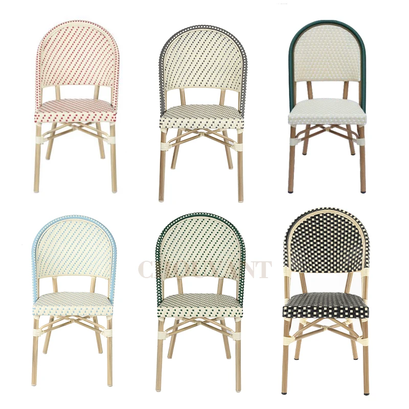 Terrace Stacked French wicker rattan chairs Paris Bamboo Garden Bistro Chairs Bistro bar chairs Outdoor aluminum furniture