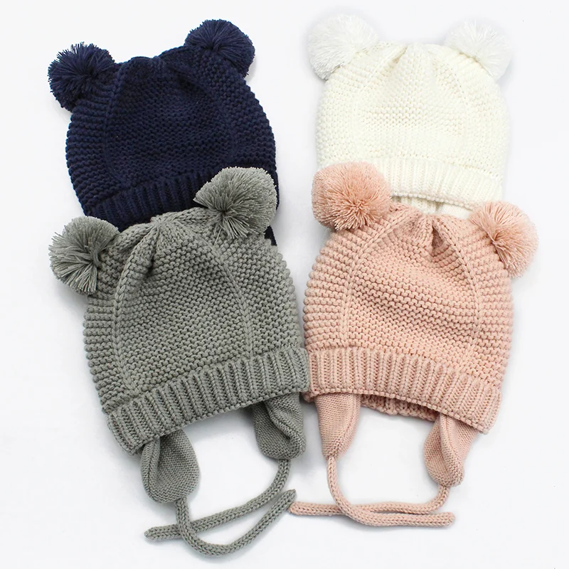 Wholesale knitted baby boy girl winter warm hat beanie hats for kids children winter hat bonnet