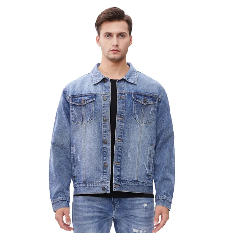 Custom logo stylish design sports blue big tall denim jean jacket men