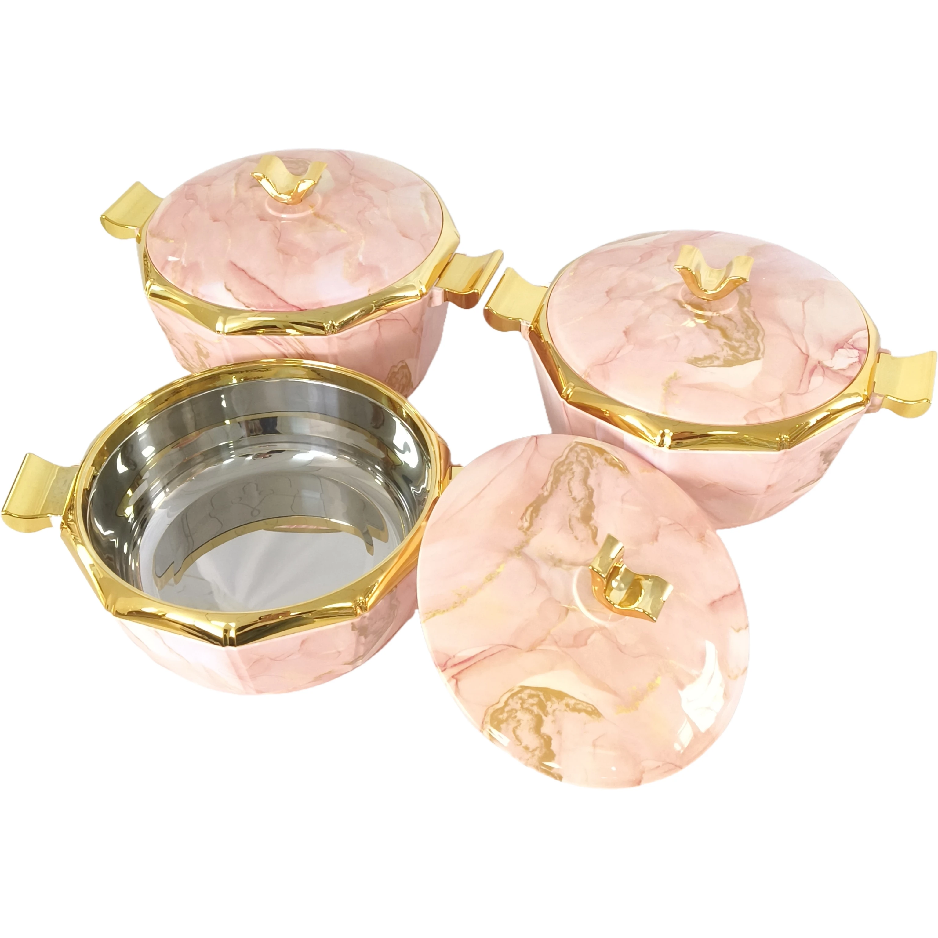 2024 Wholesale round Insulated Metal Food Container Set 2L+2.5L+3L Kitchen Africa Food Warmer Casserole