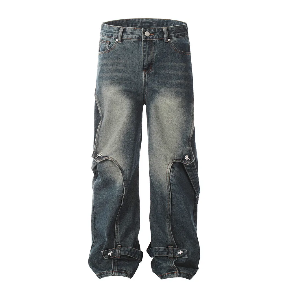 Custom Wholesale Mens Black Hip Hop Y2K Loose Baggy Denim Jeans With Zipper Cuff