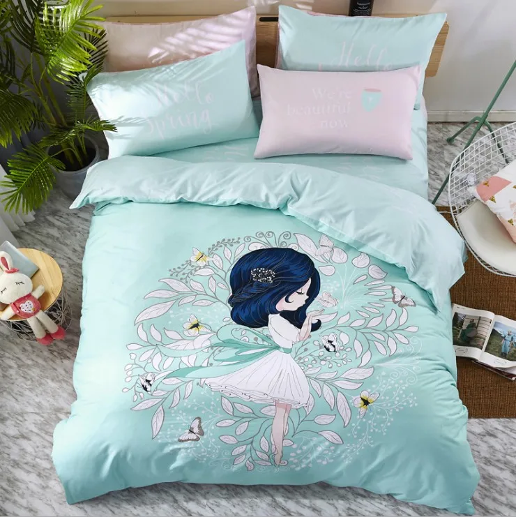 4 pcs cartoon  bed linen style queen bedding set for children cotton bedding duvet cover set
