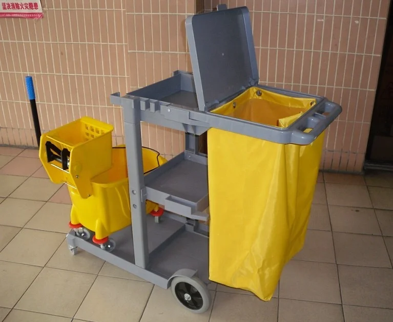 Heavy Duty Commercial Cleaning Carts Hotel Universal Cleaning Equipment Housekeeping Trolley