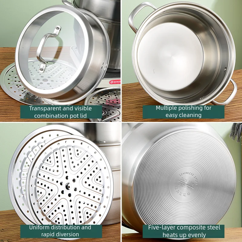 Large commercial food cooker steamer pot couscous multilayer steamer cooker with lid Stainless Steel steamer and cooking pots