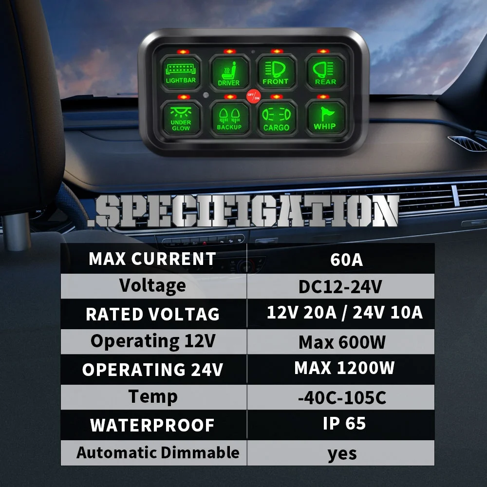 Universal 8 Gang Switch Panel Variable 7 Color Light Waterproof Circuit Control Relay System With Three Lighting Switching Modes