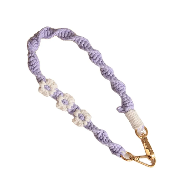 Hand-woven Flower Color Keychain Pendant Case And bag Cotton Strap Mobile Phone Lanyard New hand-woven cotton rope