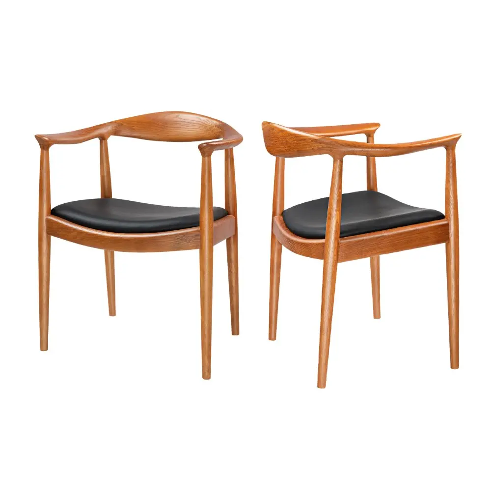 Overseas warehouse wholesale made in China Kennedy solid wood dining chair living room PU cushion armchair negotiation chair