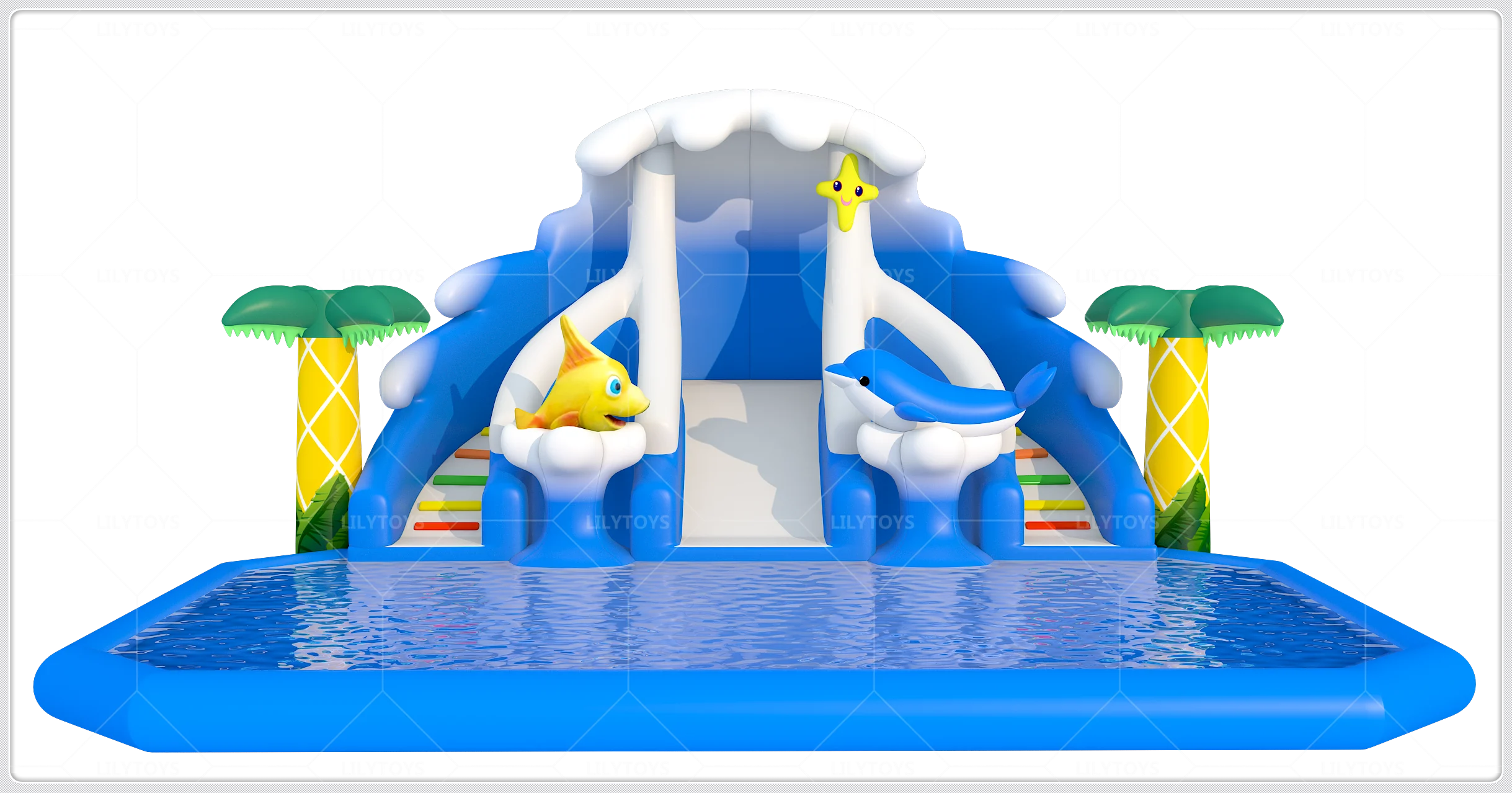 China Factory Mobile Outdoor Inflatable Coconut Tree Waterslides Comercial Inflatables With Pool