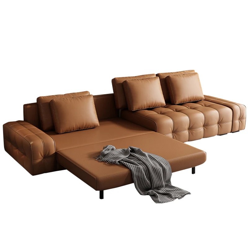 SUKE Apartment Living Room Multi-functional Corner Sofa Bed with Storage Foldable Leather Linen Modern Sofa Cum Bed