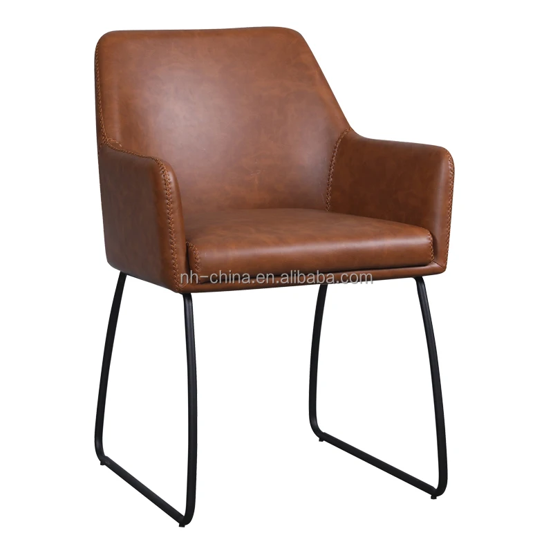 Comfortable design leather cushioned dining chair with armrest