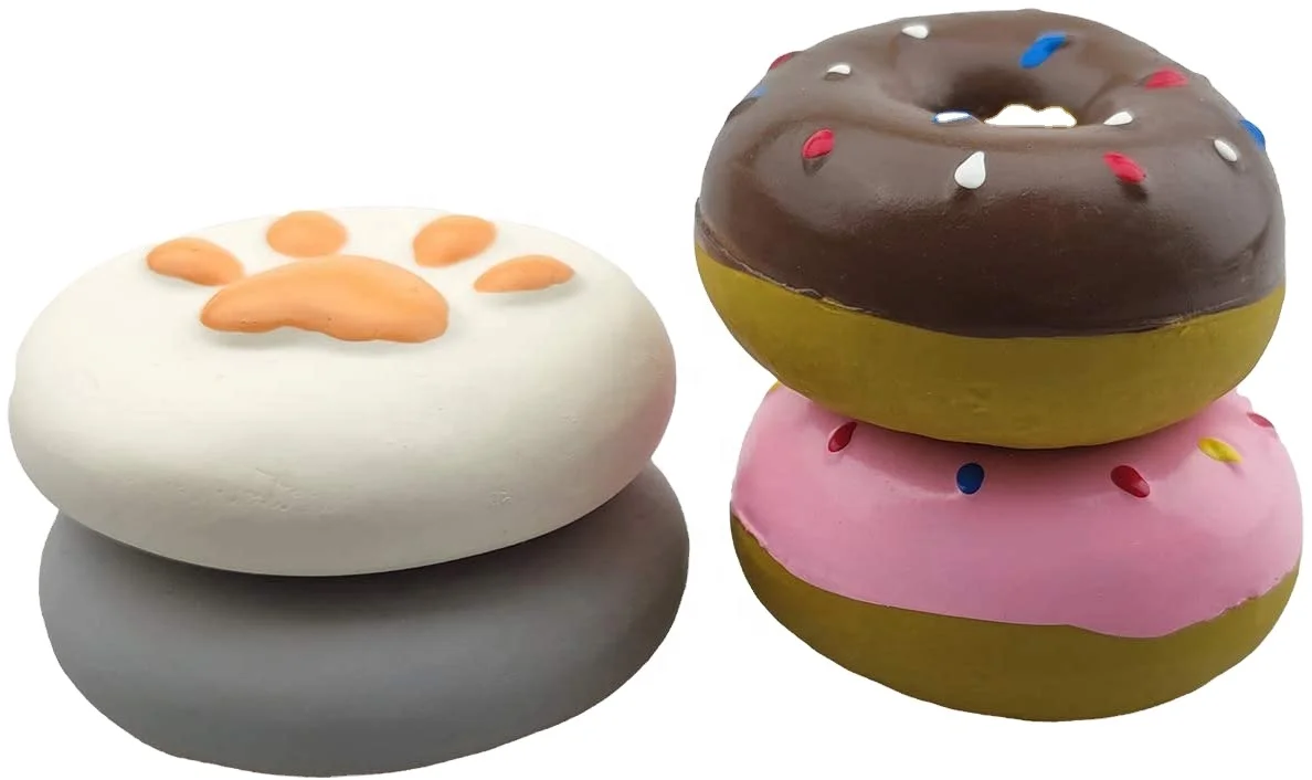 wholesale free sample customized design rubber latex squeaky donut shape dog chew toys pet toys