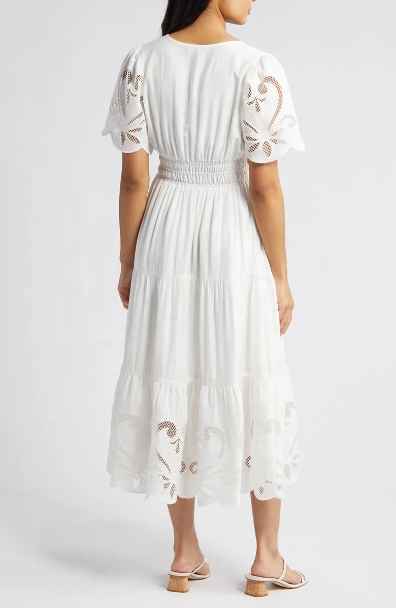 2024 Fashion Holiday Summer Lace Detail Tiered Midi Dress holiday bohemian dress