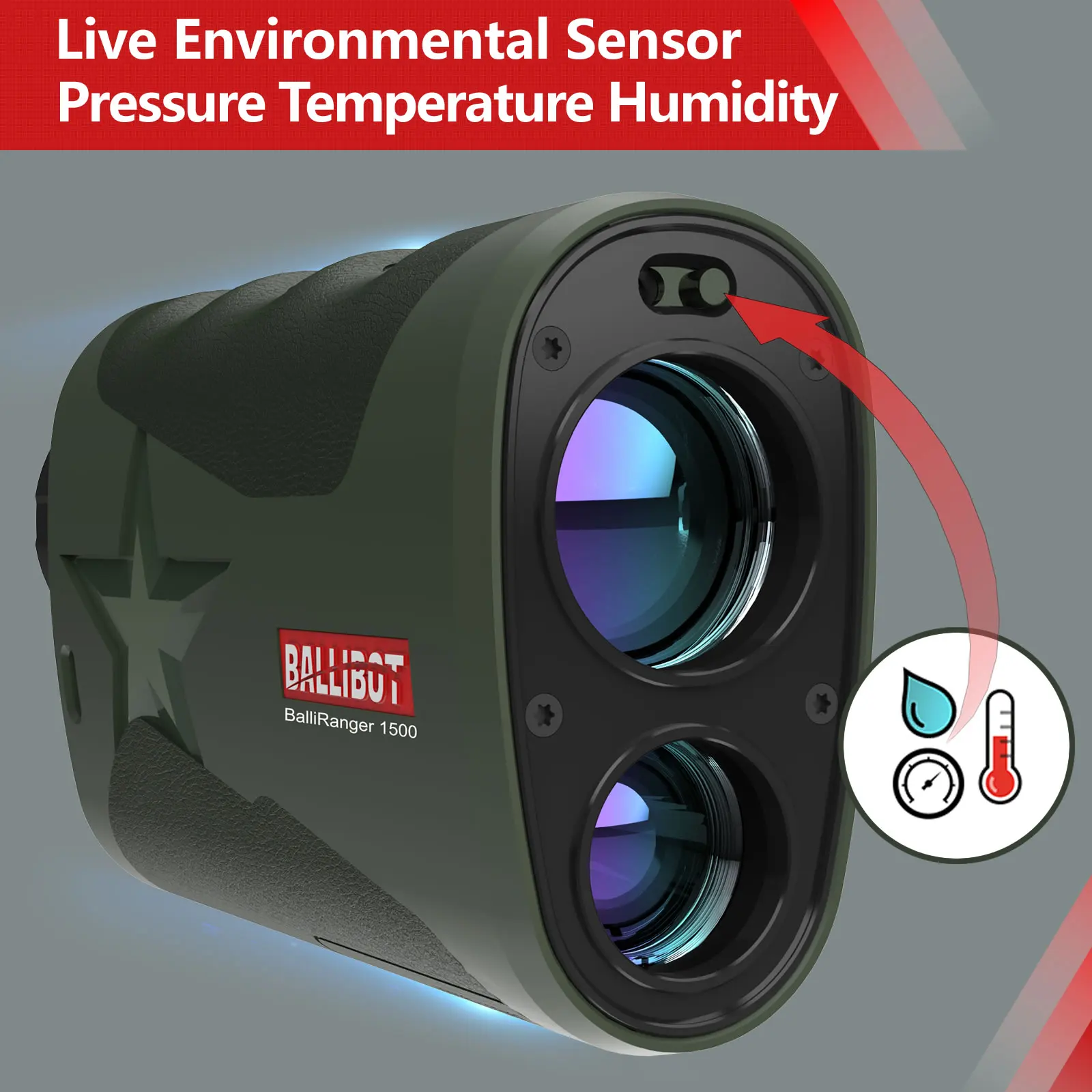 BALLIBOT 7x Magnification Live Weather Senor built-in Ballistic Calculator 1500m Hunting Ballistic Laser Rangefinder