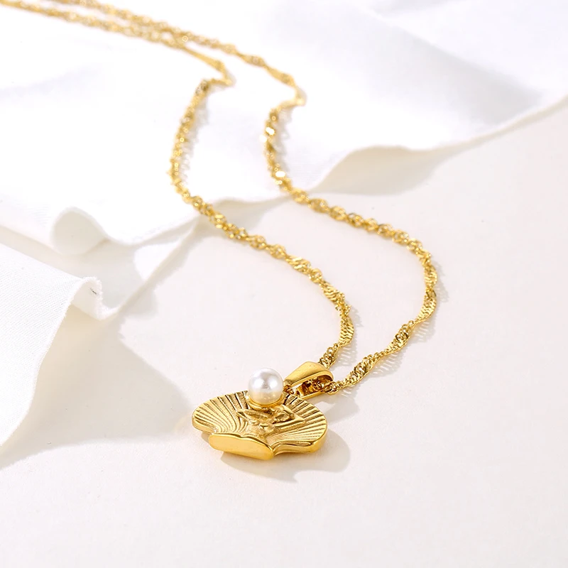 18K Gold Plated Stainless Steel Personalized Female Body Jewelry Women Creative Human Body Pearl Pendant Necklace