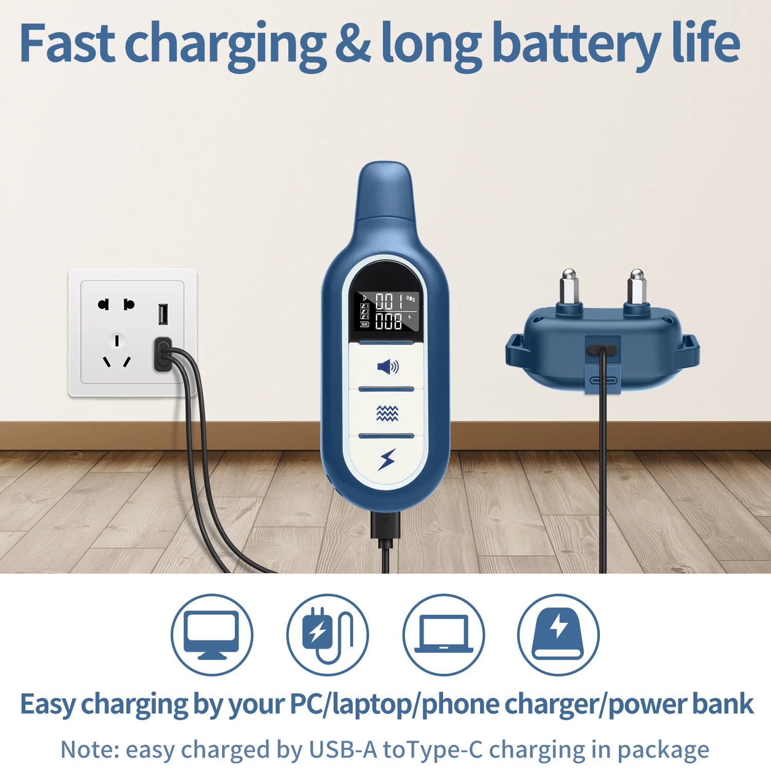 Dog Electric Anti Dog Barking Collars Waterproof Rechargeable Training Shock Collar Bark Deterrent Device With Remote