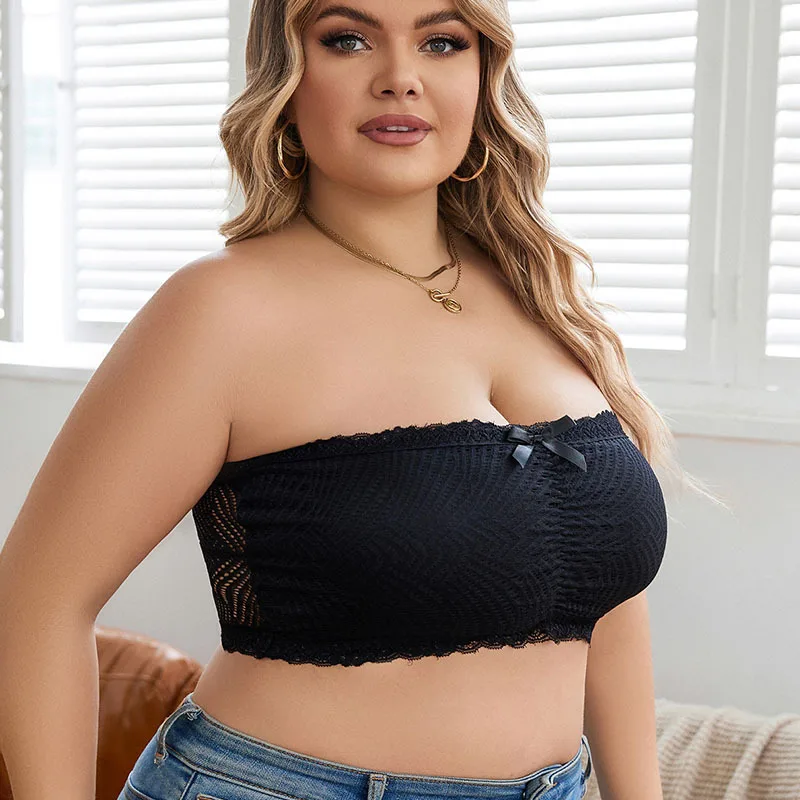 Wholesale European And American Hollow Breathable Non-slip Thin Strapless Bandeau Beautiful Back Push Up Plus Size Bra For Women