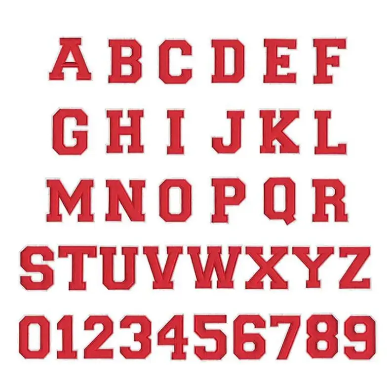 Cheap Wholesale Custom Red Twill Fabric Embroidered Iron On Letters Patches For Jersey