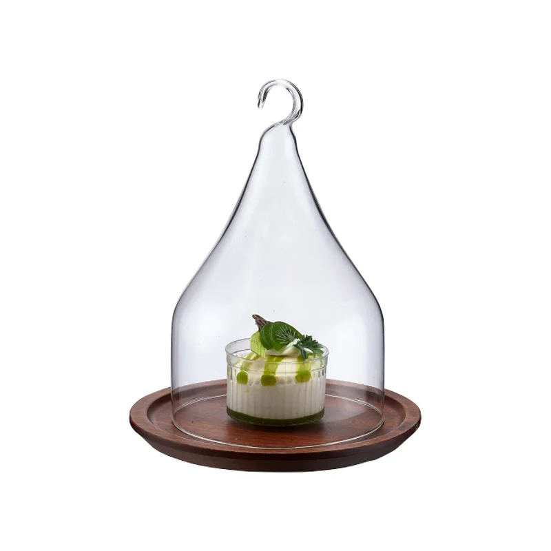 Restaurant Buffet Catering Cake Display Acrylic Cover Wooden Bases Cake Stand with Dome Carton Box OEM 5 Piece Multiple Models