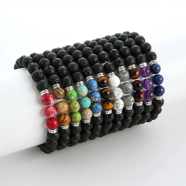 
8mm Chakras Stone Lava Beads Bracelet Mens Bead Bracelet Natural Stone Bead Bracelet Natural Stone 