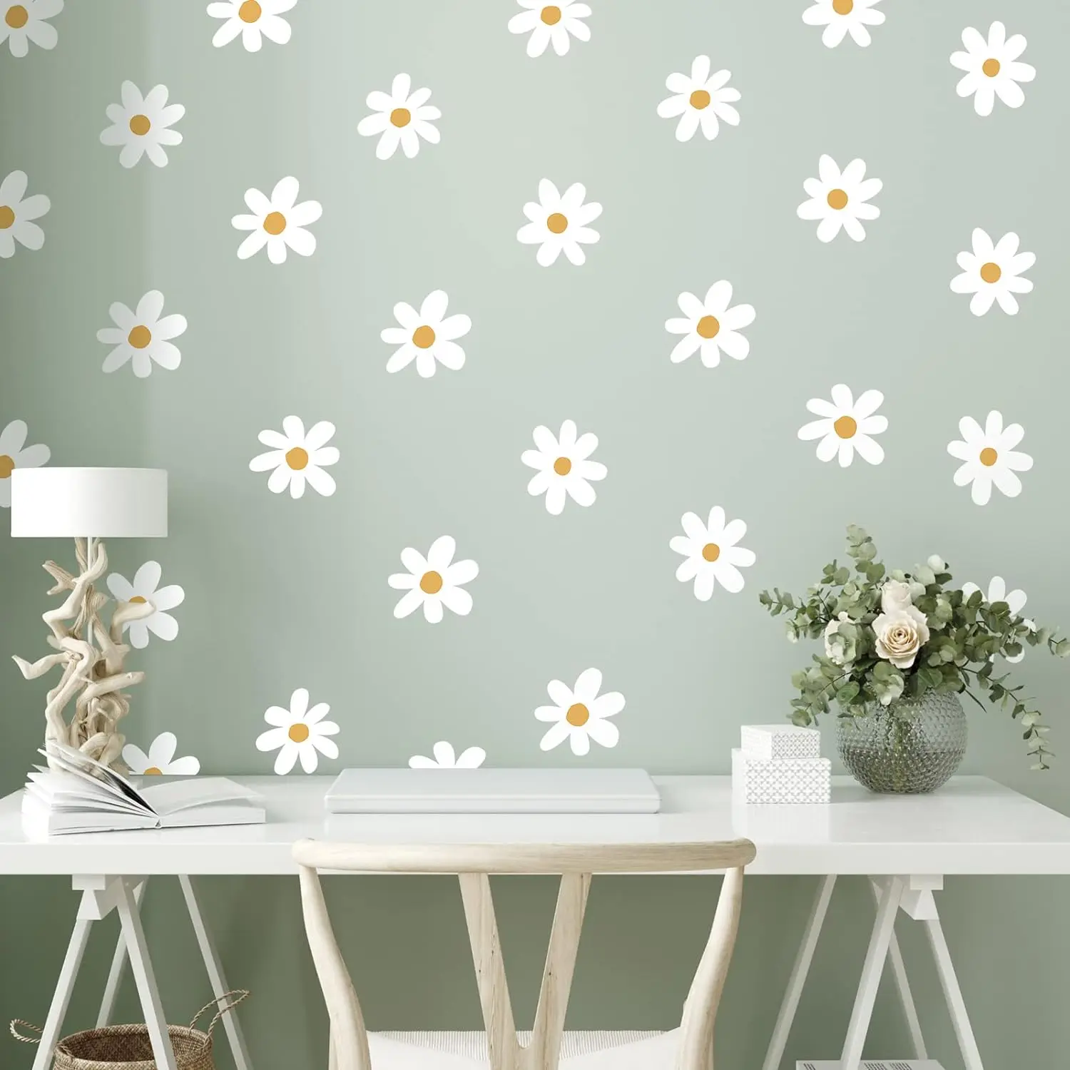 Daisy Wall Decal Flower Vinyl Wall Decals Floral Decals Peel and Stick Daisy Stickers for Kids Nursery Wall Art Bedroom