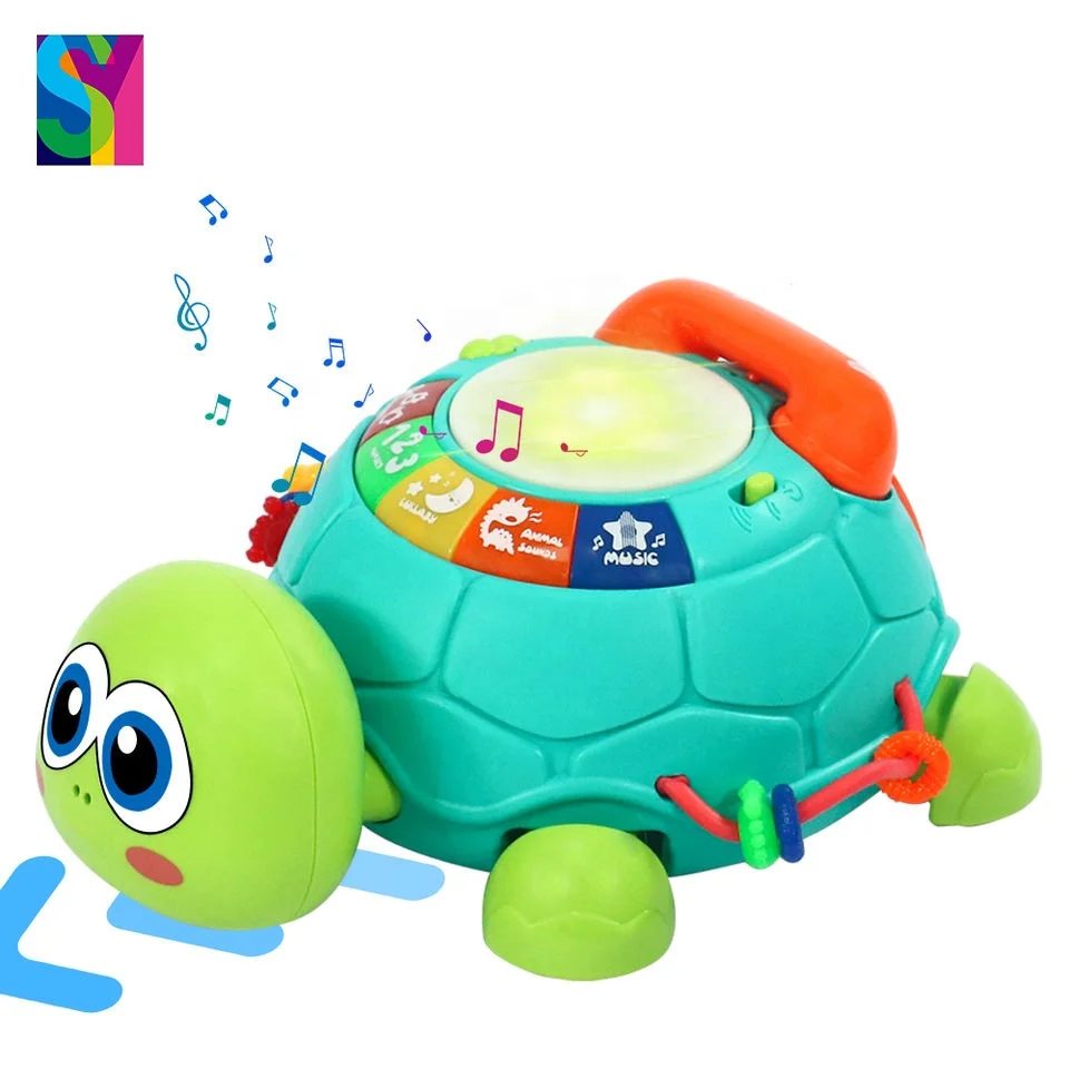 SY Educational Sing Lay Eggs Tortoise Universal Wheel Can Run Walk Crawl Tortoise Electric Phone Car Induction Musical Toys