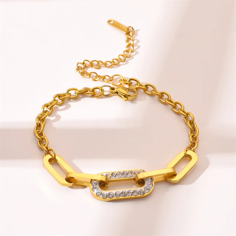 High Quality Stainless Steel Chain Bracelet Crystal Diamond Link Chain Luxury Bracelets Women Fashion Charm Jewelry