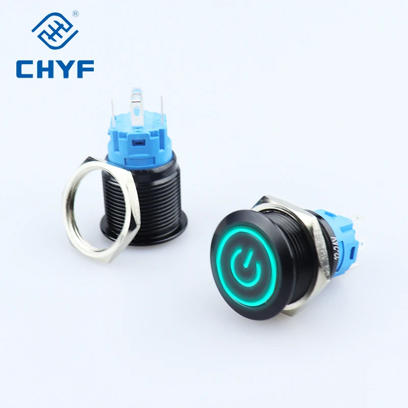 Black 12mm latching self-locking flat head high head 3 pins 5 pins aluminium alloy button switches