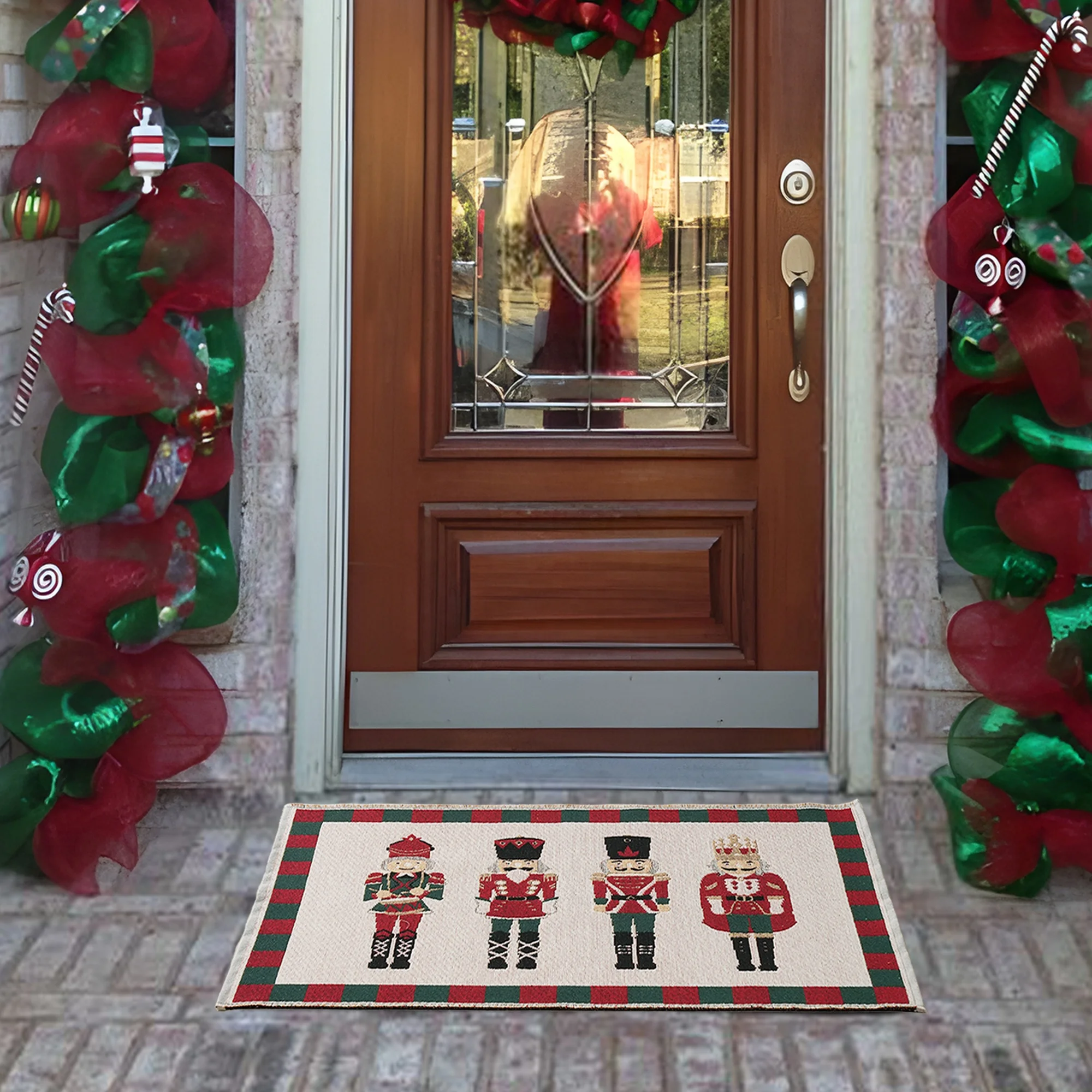 Christmas Unique Six Colors Mixed Double-Sided Weave Technic Reversible Use Door Mat Area Rug With Fringe