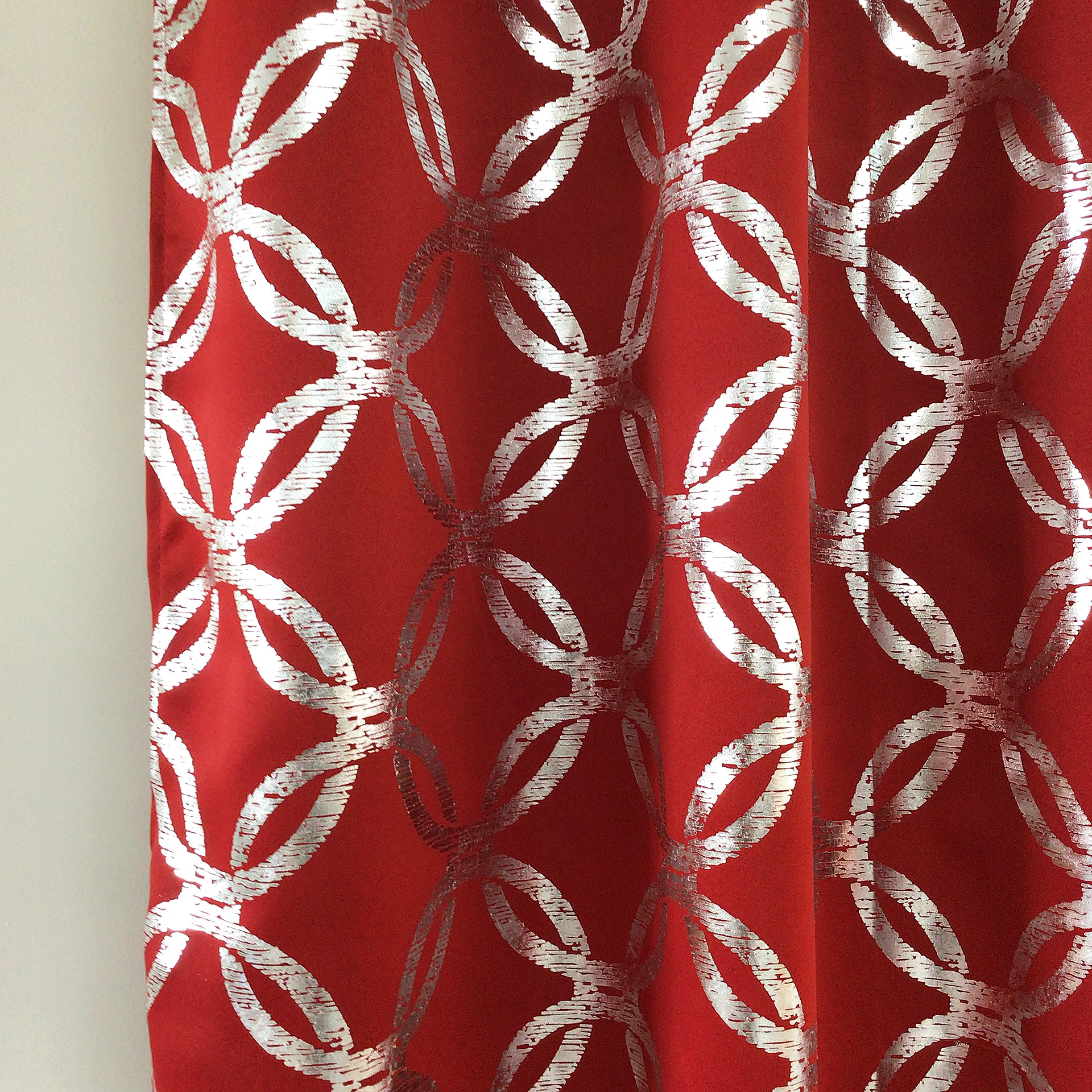 JA 52*84IN Moroccan Metallic Print Energy Efficient Thermal Insulated Curtains Red Blackout Silver Foil for Bedroom Living Room